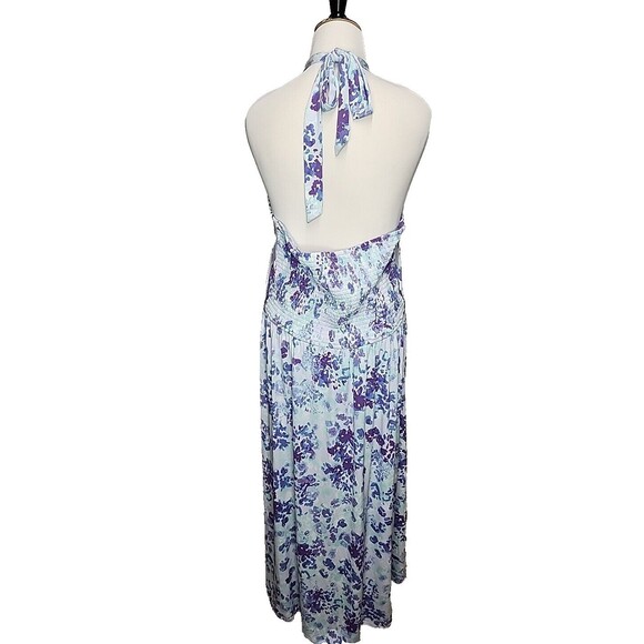 Jason Wu Blue and Purple Floral Print Midi Halter Neck Dress Size XL EUC - Picture 3 of 8